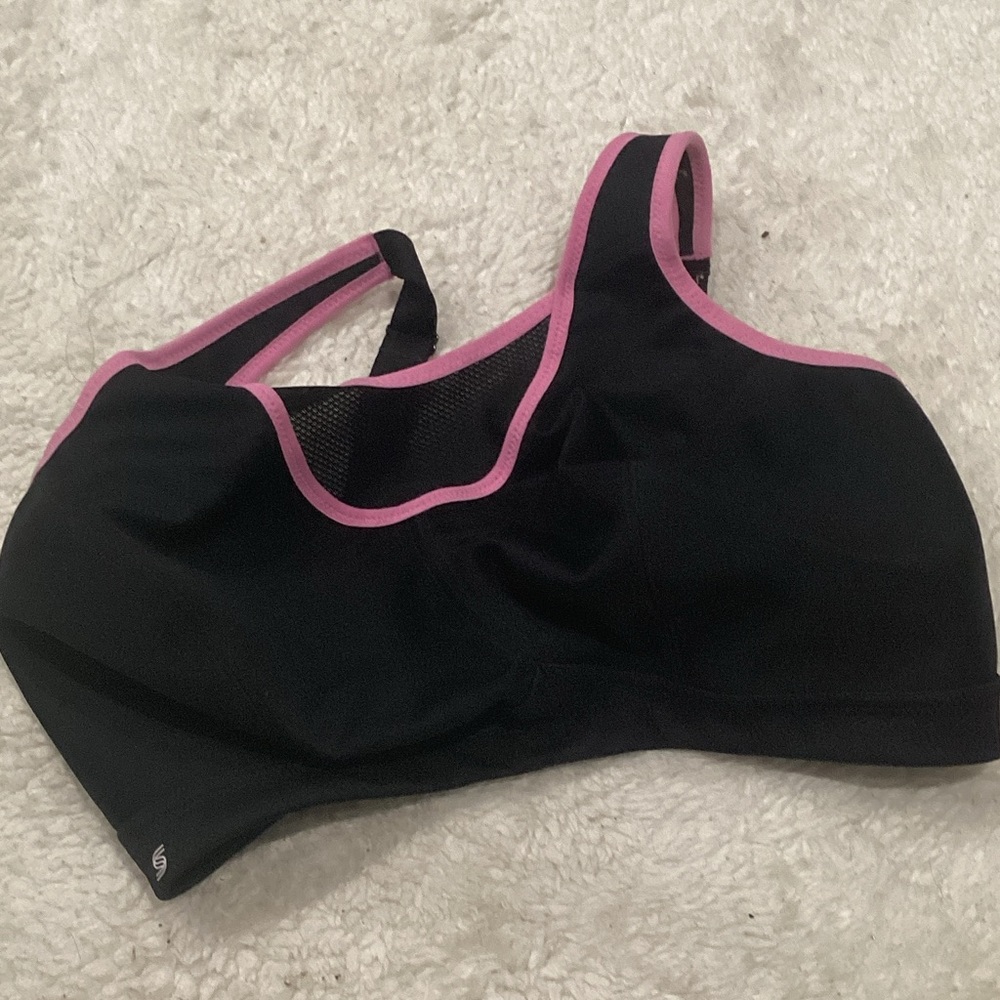 Glamorise Black Sports Bra with Pink Trim